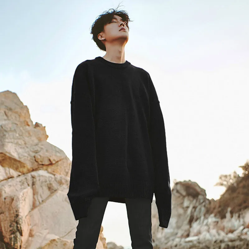 Male Loose Long Sleeve Knitted Pullover Sweater Overcoat Oversize ...