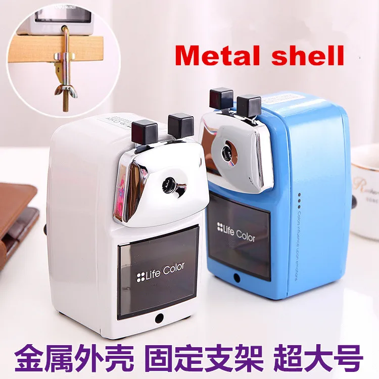 

Free shipping Full Metal Shell Pencil Machine Hand Pencil Sharpener High Quality With Metal Securing Clip Office School Supplies