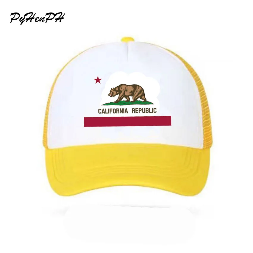 New 2019 Trucker Cap Hat HipHop Bear California Republic Flag Caps Men Women Funny Baseball Cap Cool Summer Style Mesh Cap