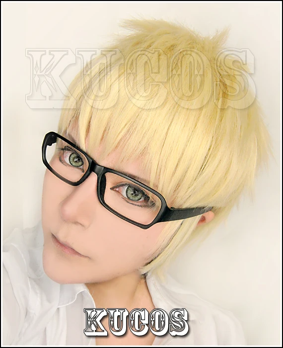 Biamoxer Anime Haikyuu!! Kei Tsukishima Cosplay Perücken Kurze Licht Blonde Cosplay Kostüm Perücke Hitze Beständig (nicht enthalten gläser) Billig