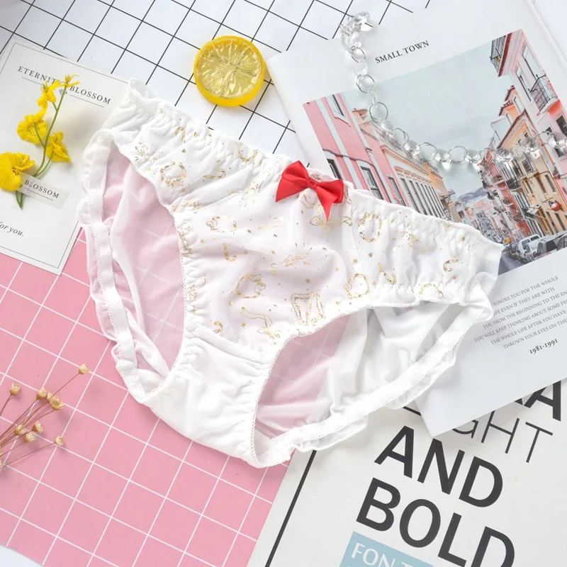 white2 SP& CITY японские милые женские трусики для менструации горячего тиснения рюшами бесшовные мягкие трусики Kwaii сексуальное женское белье - Цвет: white2