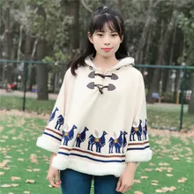 Японский Mori Girl; Винтажный стиль ретро хиппи бохо милый Принт жираф свободный женский плащ толстый флис теплая зимняя куртка с капюшоном пальто