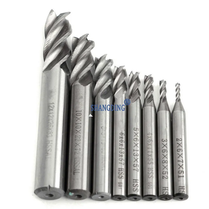 8Pcs/set 4 Flute End Mill HSS Straight Shank CNC Cutter Drill Bit Tool 2/3/4/5/6/8/10/12mm