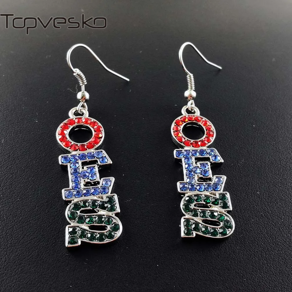 

Sorority Fraternity Red Royal Green Crystal Rhinestone order of the eastern star Earrings OES Dangle earrring Jewelry