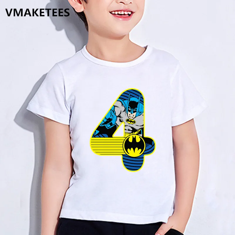 Забавная летняя футболка для мальчиков и девочек, детская футболка с принтом Супермена/Бэтмена, номер 1-9, детская одежда на день рождения, HKP2428 - Цвет: HKP2428M