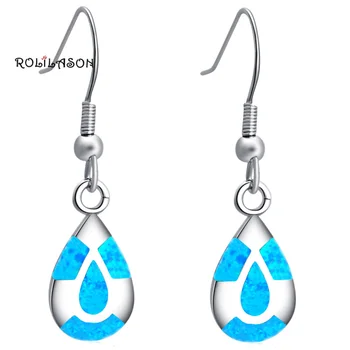 

ROLILASON Designer Lowest Price Top Sell Blue Fire Opal Silver 925 Drop Earrings Fashion Opal Jewelry OES653 for Girl Gift