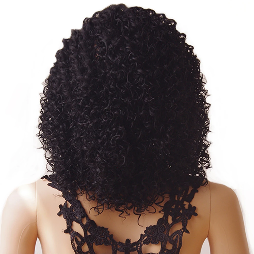 s-noilite 40cm Glueless Kinky Curly Bob Lace Front Wig Heat Resistant Synthetic Hair Natural Lace Wigs for Women