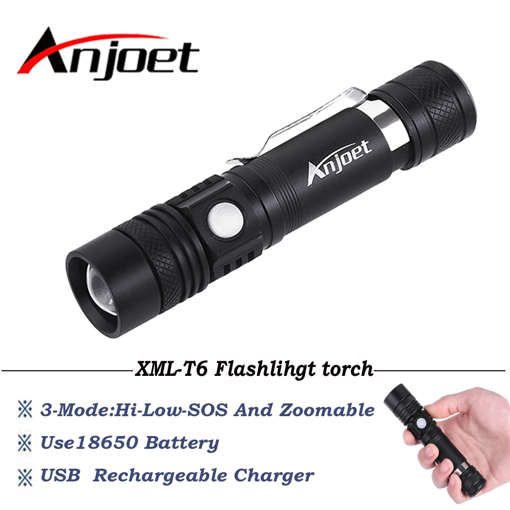 Anjoet Mini 3800LM T6 светодиодный фонарик точечная лампа IPX4 водонепроницаемый высокая