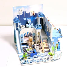 Кукольный домик миниатюрная мебель деревянный кукольный домик мороженое магазинный комплект игрушки для детей Рождественский подарок синий кукольный домик