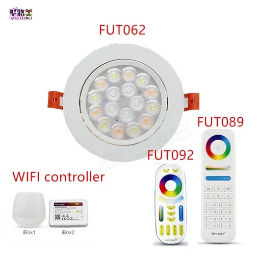 

Mi Light 9W RGB+CCT LED Ceiling Spotlight AC86-265V Brightness Adjust 2.4G FUT092 Remote/WiFi IBOX APP Control LED Downlight