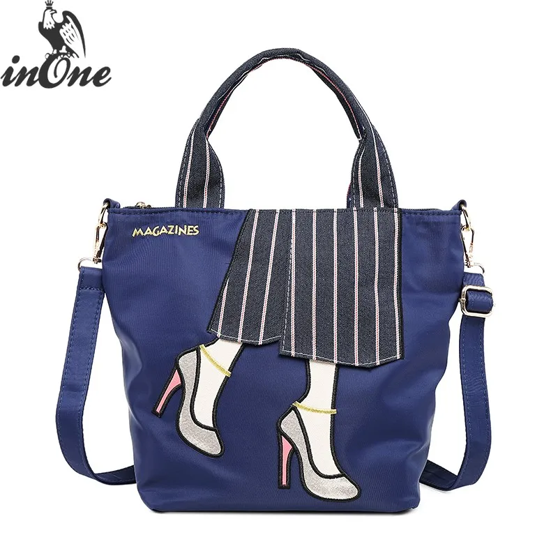 

INONE 2018 Ladies Hand Bags CrossbodyWomen Multifunction Shoulder Bag Oxford Denim Embrodiery Shoes Tote Handbag Purse