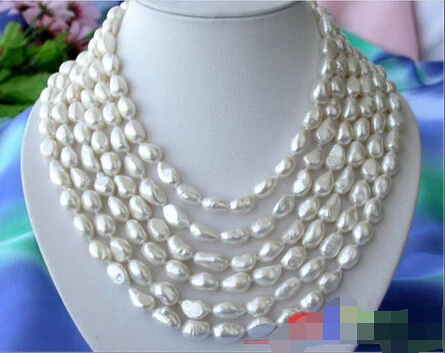 

Free shipping >>>>>>6ROW 14MM WHITE BAROQUE FRESHWATER CULTURED PEARL NECKLACE