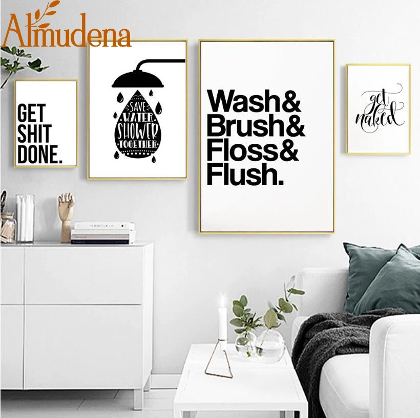 ALMUDENA Bathroom Fun Words Nordic Bathroom Decorative Toilet Personality Ideas Canvas Painting Unframed Wall Art Prints