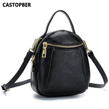 

New 2018 Spring Summer Bags Women Mini Crossbody Messenger Phone Bag Tote Cow Genuine Leather Double Zipper Ladies High Quality