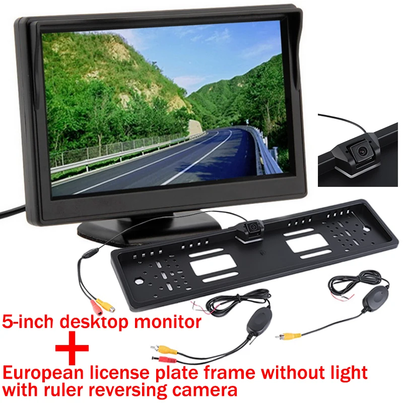 Реверсивный Камера Парковка монитор СВЕТОДИОДНЫЙ монитор автомобиля HD Desktop Silver/черный Беспроводной передатчик 5 дюймов TFT Европейский номерного - Цвет: EU camera no lamp
