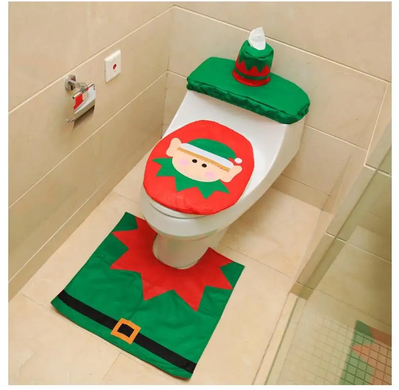 Туалет стопы Чехол подушки сиденья Кепки рождественские украшения, счастье Санта-Клаус, Туалет чехлы на сиденья и ковер Ванная комната аксессуар Санта Клаус 1 комплект