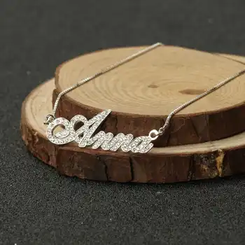 Personalized Women Custom Name Necklace with Full Zircon 925 solid silver Name Pendent Bling Jewelry