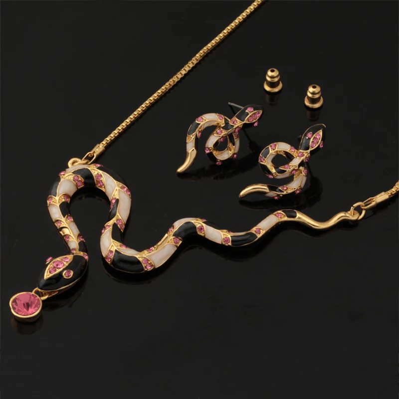 Комплект из колье и серёг гвоздиков в форме змеи|jewelry sets for women|rhinestone jewelry setjewelry |