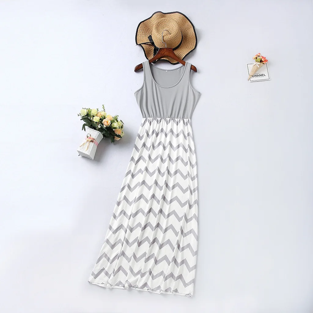 Платье для мамы и дочки волнистое длинное платье в полоску vestidos mama e hija, Одинаковая одежда для семьи Одежда для мамы и дочки