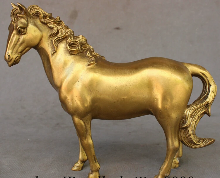 

JP S0606 8" FengShui Chinese Brass Lucky Year Zodiac Horse Foal Stood Statue Sculpture