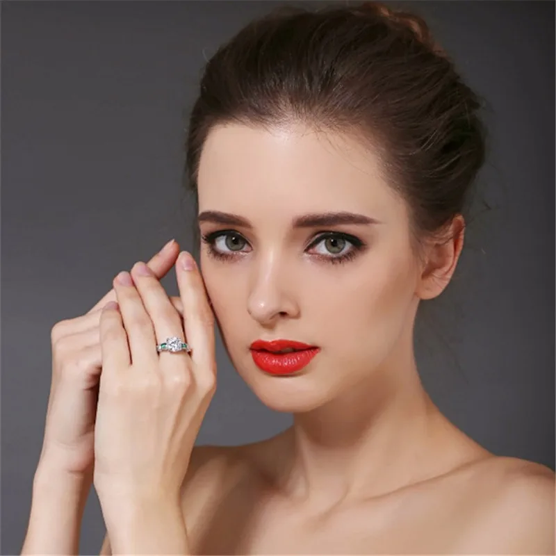Vintage Big 8mm AAA Cubic Zirconia Rings For Women Elegant Green Crystal Fashion Ring White Gold Color Wedding Jewelry Gift B790 (3)