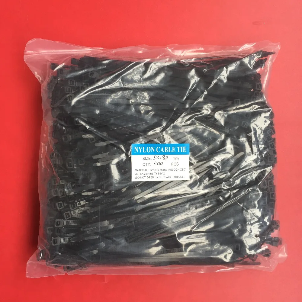 

400Pcs/pack 5*180mm High Quality width 4.8mm Black Color (National Standard) Self-locking Plastic Nylon Cable Ties,Wire Zip Tie