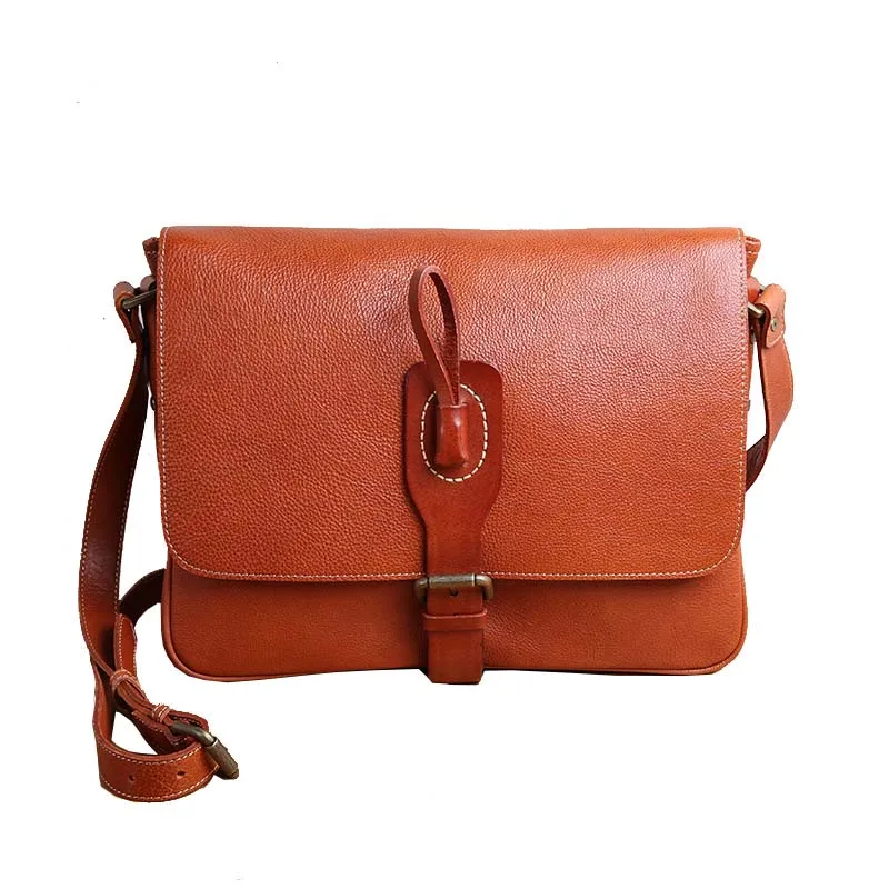 AETOO Handmade leather men's bag flip shoulder bag retro vegetable tanned leather Messenger bag cross section casual tide
