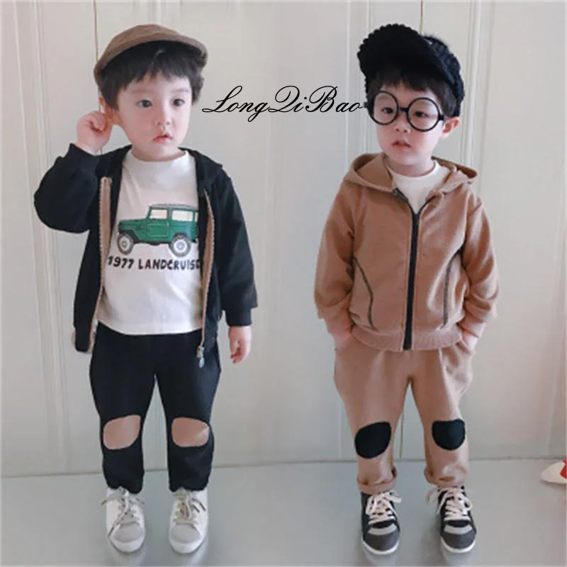 High quality 2018 hooded terry sweater cardigan patch children's suit
