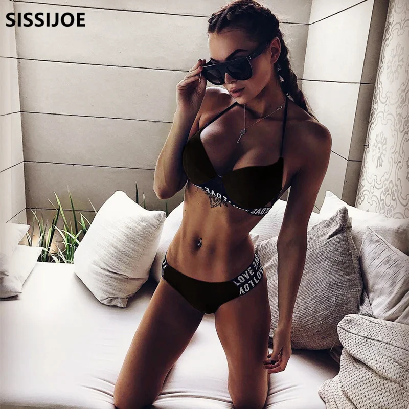 

sexy New Push Up LOVE Letter Bikini Swimsuit Female Swimwear Women Two-pieces Bikini set Padded Bra Cup Bather Bathing Suit