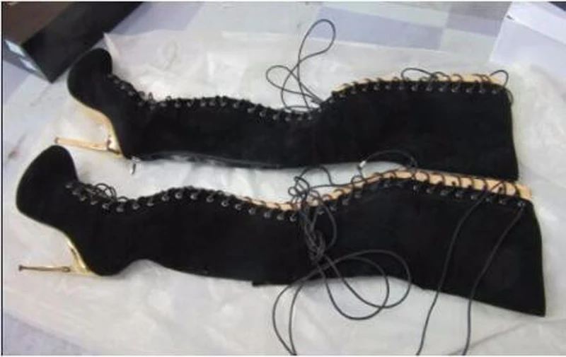 Rond En Stiletto up Picture Bottes Gladiateurs circuit Bout as Coupe Haut Cours Vente Femmes Picture Longues Chaude Cuir Genou As De Talon Suédé Lace SCtq8xIn6