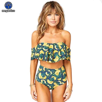 

Megartico bikini 2018 sexy high waist strapless off shoulder set push up swimsuit female flower print swimwear women brazilia