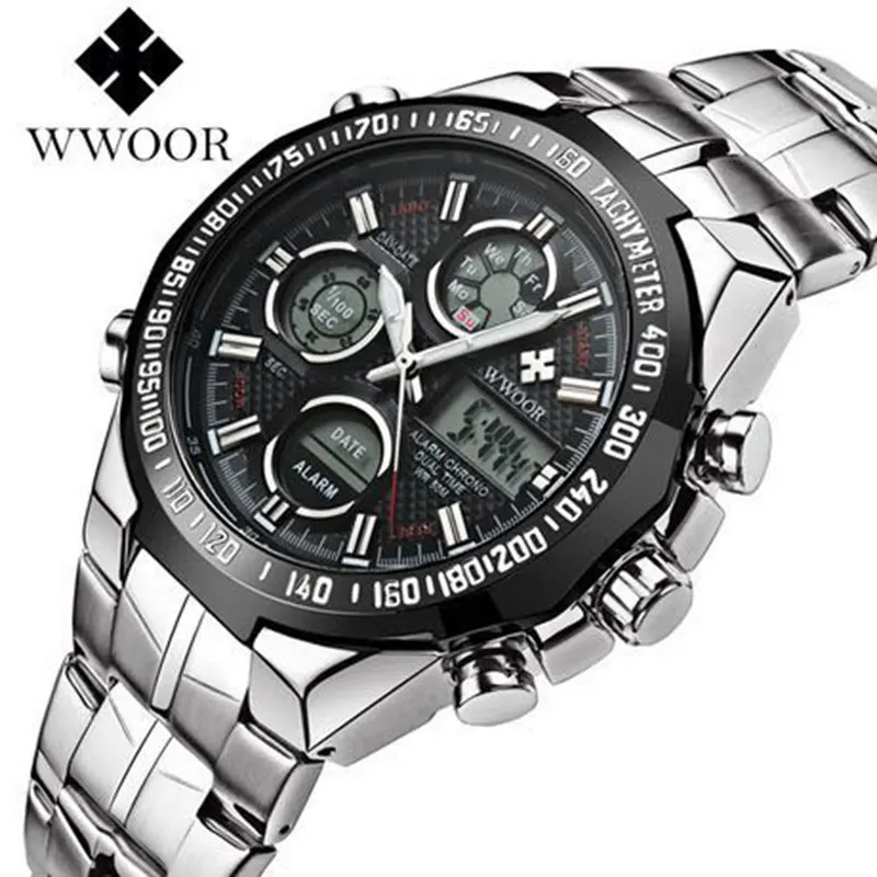 

2019 Fashion Brand Men Sports Watches Steel Strap Digital Analog Watch Army Military Waterproof Male LED Relogio Masculino gift