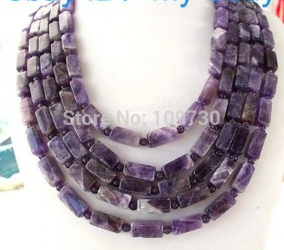 

Jewelr 003017 5Strands Square&Round Amethyst Necklace 925 Silver Clasp