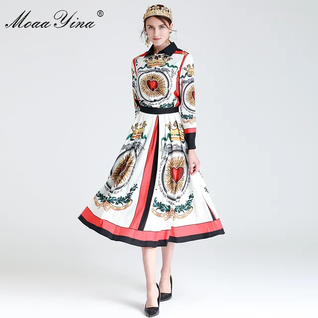 Best Price MoaaYina Fashion Designer Runway Set Spring Women Long sleeve Print Retro Elegant Blouse+Pleated Half skirt Two-piece suit Best Price MoaaYina Fashion Designer Runway Set Spring Women Long sleeve Print Retro Elegant Blouse+Pleated Half skirt Two-piece suit