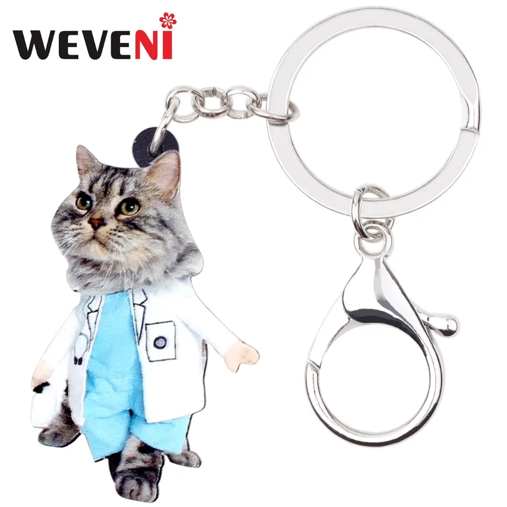 

WEVENI Statement Anime Lovely Suits Cat Kitten Key Chains Keychain Rings Bag Party Car Charms Animal Jewelry For Women Girls Hot