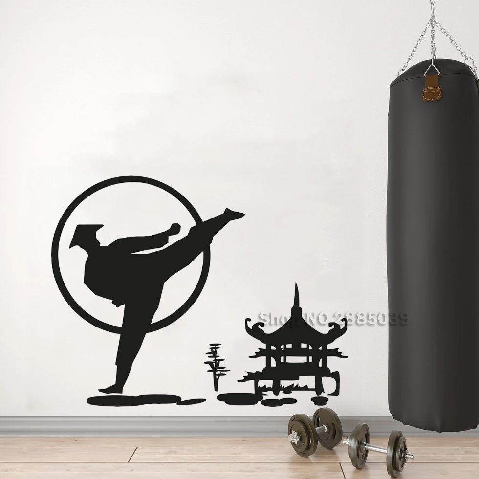 

Kung Fu Wushu Karate Martial Vinyl Wall Stickers Sport Art Fighter Pagoda Decals Home Decor Bedroom Murals Removable New LC598