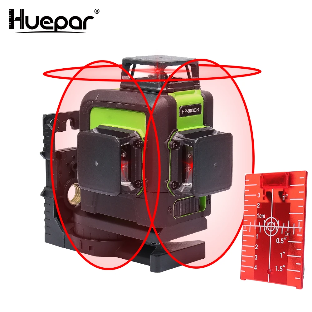 Cena Huepar 12 linii 3D laser krzyżowy samopoziomujący 360 stopni pionowy i poziomy krzyż Super mocna czerwona wiązka laserowa