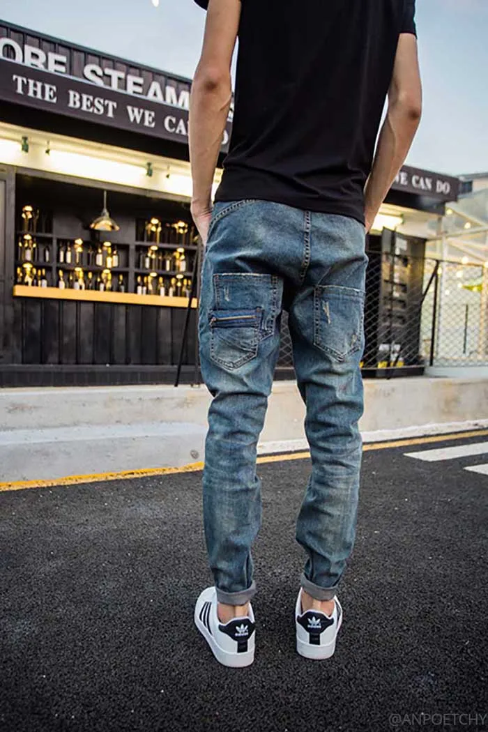 JXG Men Washed Stylish Slim Fit Retro Denim Jeans Pants