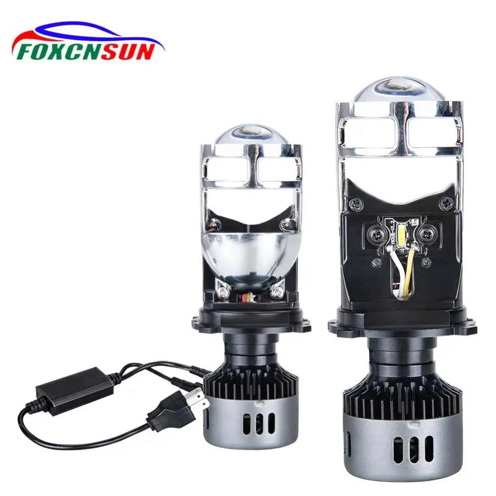 

Foxcnsun 2Pcs Lamp H4 LED Mini Projector Lens Automobles LED Bulb LED Conversion Kit Hi/Lo Beam Headlight 12V/24V 6500K white