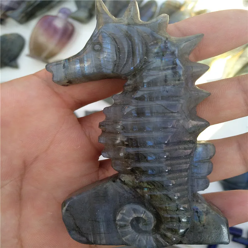 2-дюймовый красивый морской конек резные вручную из натуральных Лабрадор камень