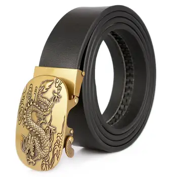 

Automatic Buckle Men Chinese Dragon Buckle Genuine Leather Belt Punk Style Hip-hop Belts Cowboy Black Brown 125CM ZLB252