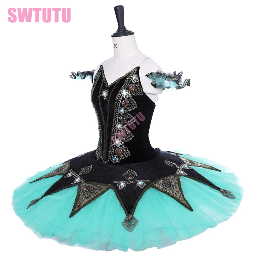 Women Girls black green La Esmeralda variation YAGP competiton Profesional Ballet Stage Tutu Costume for child BT9190