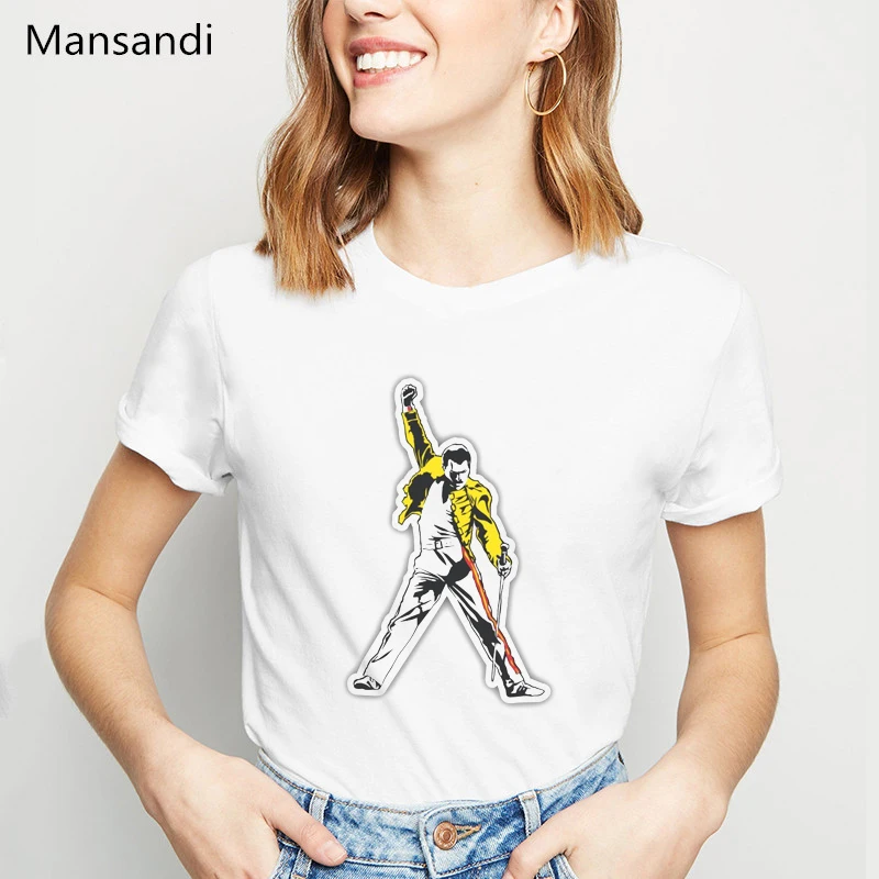 Модная футболка Фредди Меркурий, женская футболка с надписью The show must go on, футболка с графическим принтом, женская одежда, женская футболка