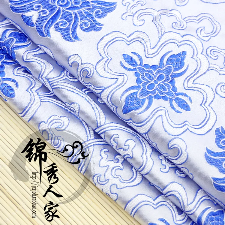 

blue white flower Brocade Fabric Damask Jacquard Apparel Costume Upholstery Furnishing Curtain Material cushion fabric 75cm*50cm