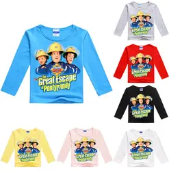 Новая весенне-летняя футболка с рисунком пожарного Сэма для маленьких мальчиков детская одежда детские футболки с длинными рукавами