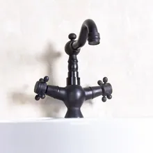 Масло втирают Бронзовый черный цвет одно отверстие поворотный Носик Кухня Раковина Ванная раковина кран два креста ручки смесителя anf141