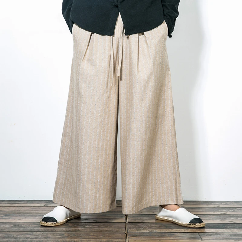 New Men Wide Leg Pant Cotton Linen Comfortable Loose Casual Straight ...