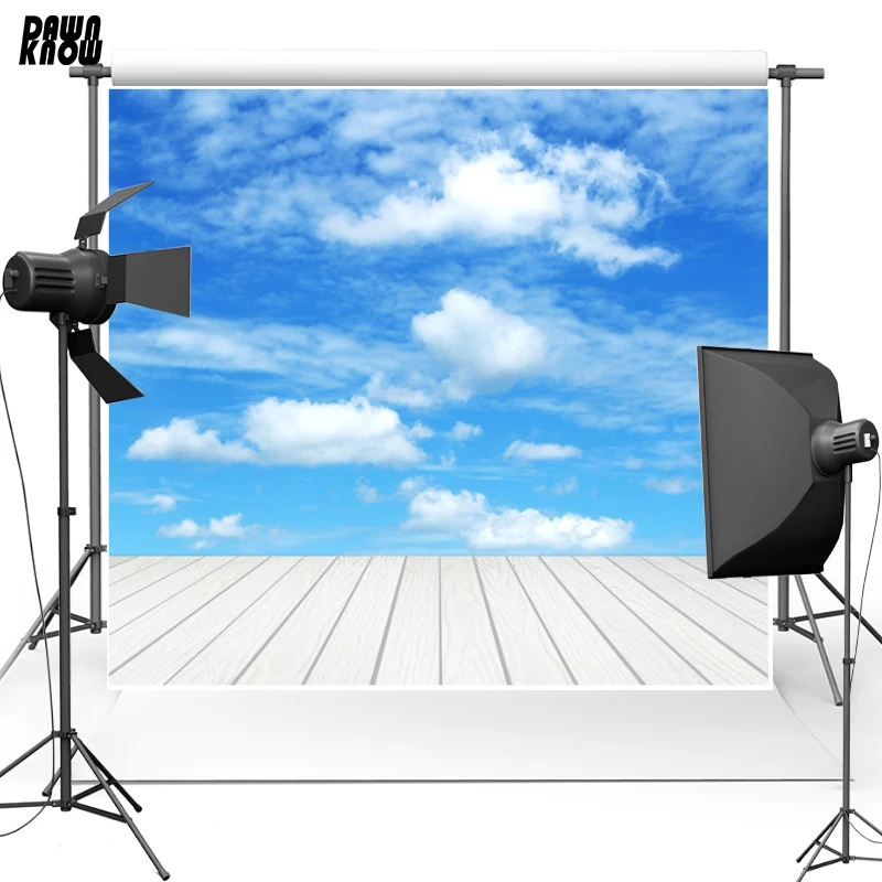 

DAWNKNOW Vinyl Photography Background Blue Sky White Cloud For Kids Polyester Backdrops For Wedding Photo Studio F2308