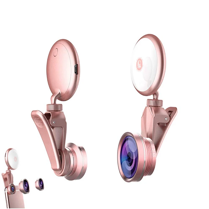 

Selfie Ring Light With Hd Fisheye Wide Angle Macro Lens Flash Led Camera Phone Photography For Ip-hone Sa-msung Tablet Laptop