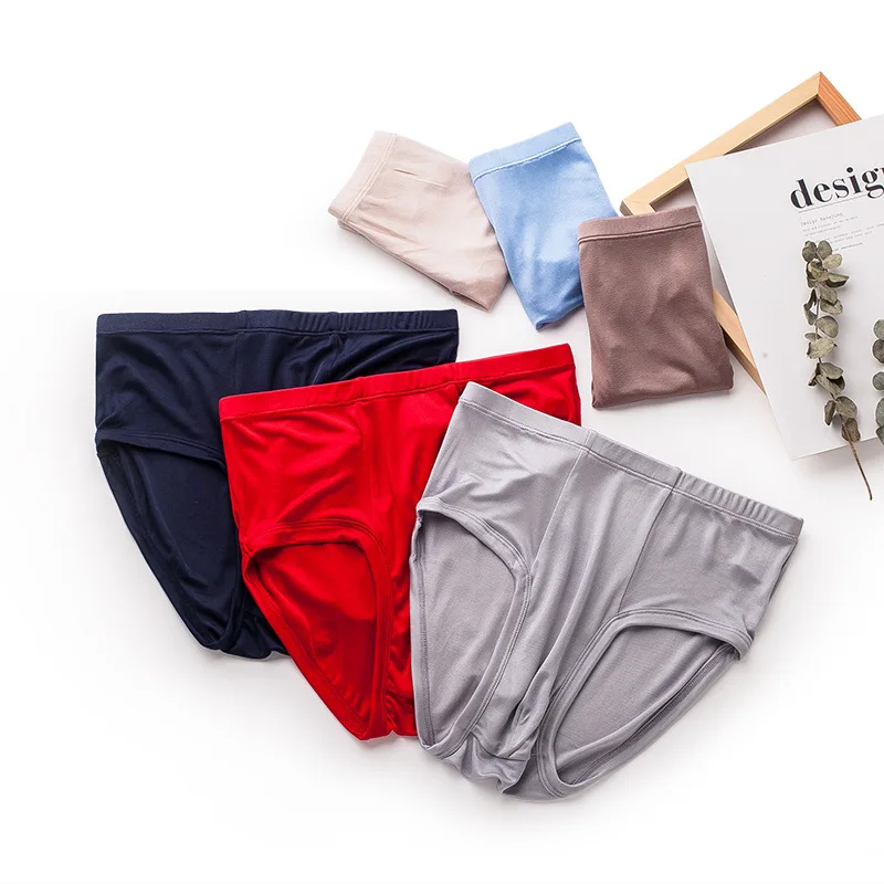 High Quality Natural Silk Mens Briefs Healthy Solid Midwaist Panties